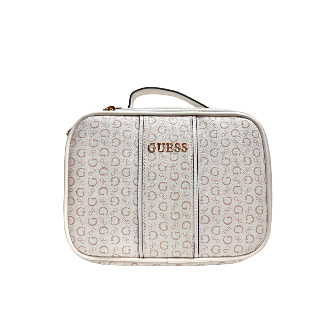 Cosmetiquera Guess blanco nacarado.