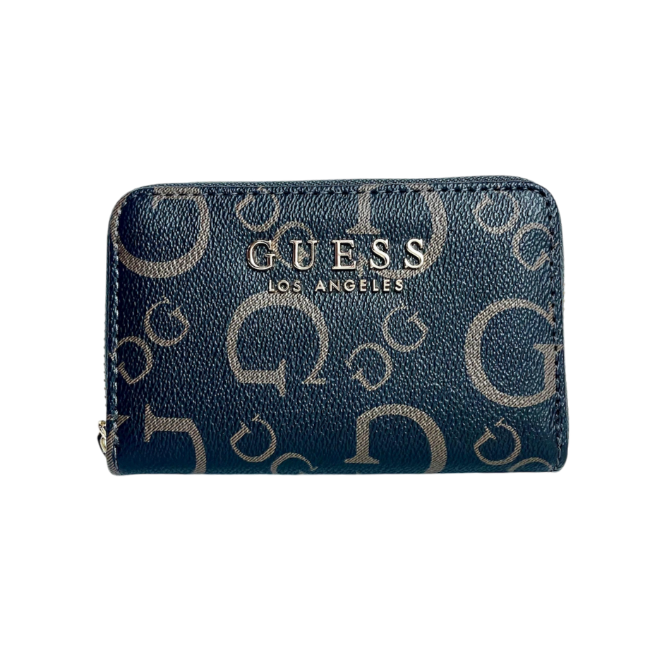 Cartera Guess Negra con estampado beige ...