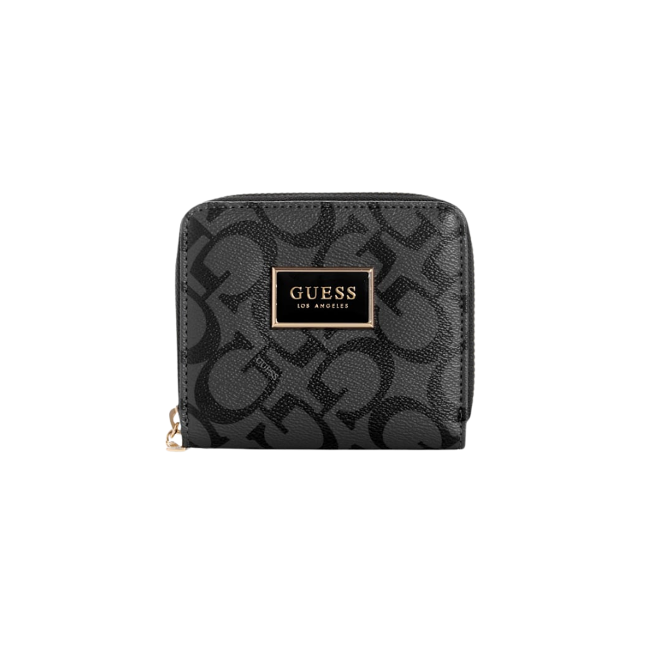Cartera Guess Negra con estampado y plac...