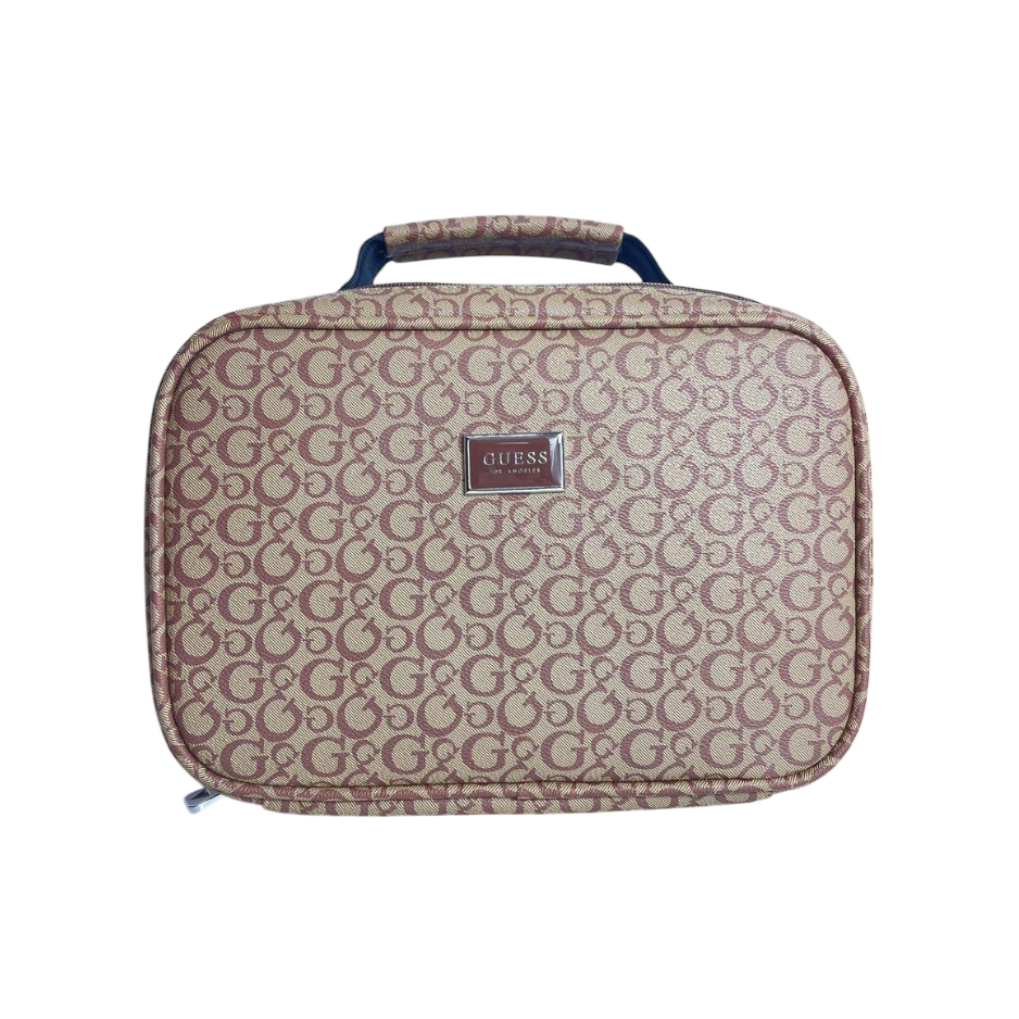 Cosmetiquera Guess Café, con estampado ...